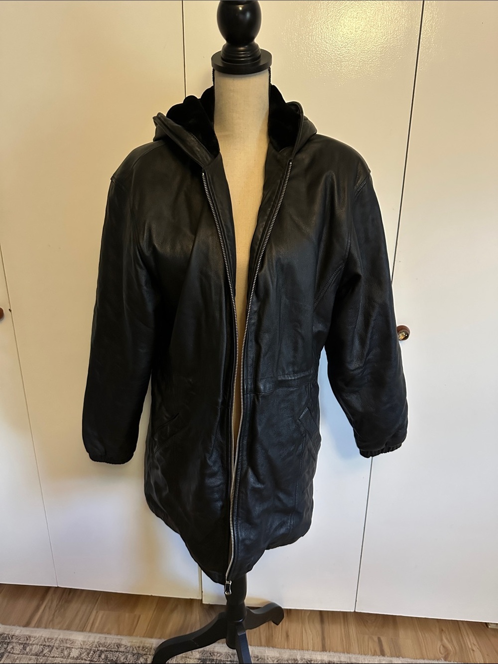 Women’s Black Hooded Leather Jacket